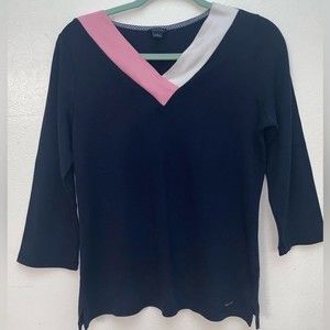 Nautica v neck navy quarter sleeve blouse